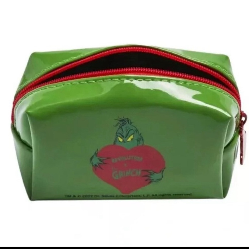 Revolution Green Grinch Cosmetic Bag with Red Zipper set of 2 - Picture 3 of 8